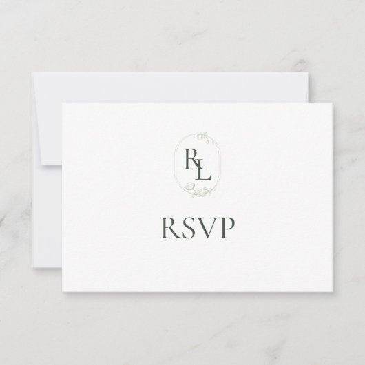 Donkergroen & Wit Bloemen Monogram Bruiloft RSVP (Voorkant)