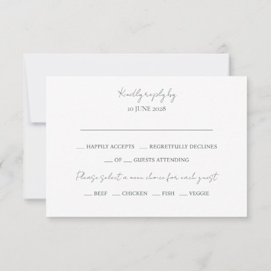 Donkergroen & Wit Bloemen Monogram Bruiloft RSVP (Achterkant)