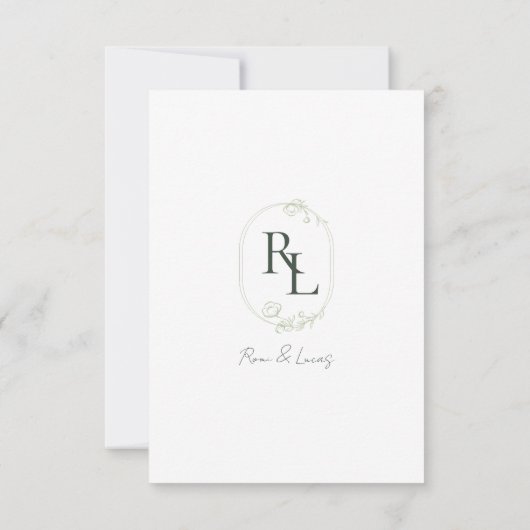 Donkergroen & Wit Bloemen Monogram Bruiloft RSVP Kaartje (Achterkant)