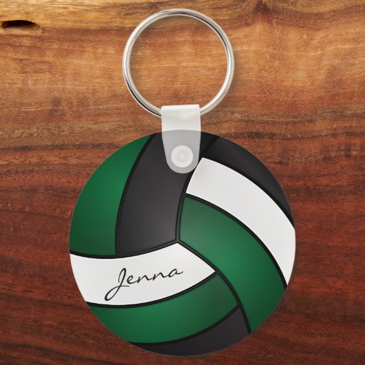 Donkergroen, wit en zwart volleybal sleutelhanger (Achterkant)