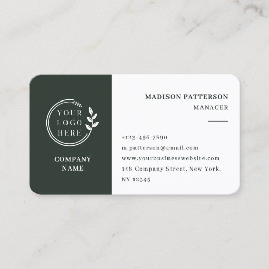 Donkergroen Wit Logo QR Code Minimalistisch Modern Visitekaartje (Voorkant)