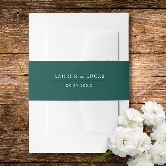Donkergroen & Wit | Namen + Datum | Bruiloft Uitnodigingen Wikkel