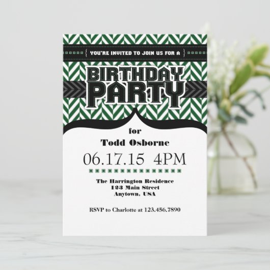 Donkergroen Wit Zwart Herringbone Verjaardag Uitno Kaart (Staand voorkant)