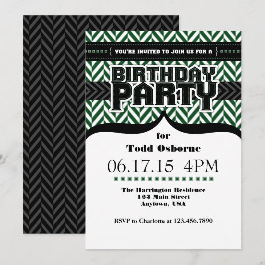 Donkergroen Wit Zwart Herringbone Verjaardag Uitno Kaart (Voorkant / Achterkant)