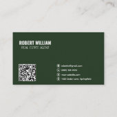 Donkergroen Witte QR-code Vastgoed Makelaar Visitekaartje (Achterkant)