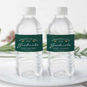 Donkergroen Witte Script Gouden Dop Afstudeercerem Waterfles Etiket