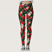 Donkergroen Zwart Check Elf Kerst Pyjama Broek Leggings (Voorkant)