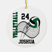 Donkergroen, zwart en wit volleybal keramisch ornament (Voorkant)