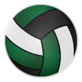 Donkergroen, zwart en wit volleybal keramische knop (Voorkant)