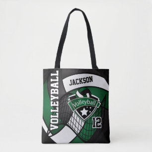 Donkergroen, zwart en wit volleybal tote bag