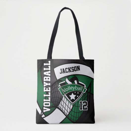 Donkergroen, zwart en wit volleybal tote bag (Voorkant)