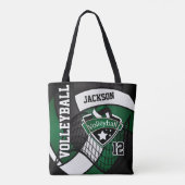 Donkergroen, zwart en wit volleybal tote bag (Achterkant)
