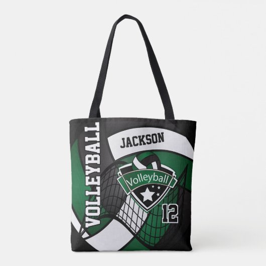 Donkergroen, zwart en wit volleybal tote bag (Achterkant)