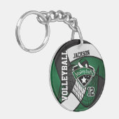Donkergroen, zwart en wit Volleybalontwerp Sleutelhanger (Voorkant Links)