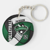 Donkergroen, zwart en wit Volleybalontwerp Sleutelhanger (Achterkant)