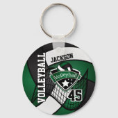 Donkergroen, zwart en wit Volleybalontwerp Sleutelhanger (Voorkant)