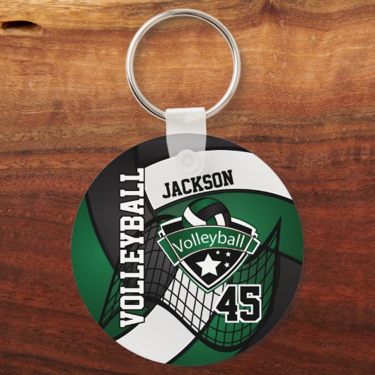 Donkergroen, zwart en wit Volleybalontwerp Sleutelhanger (Achterkant)