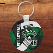 Donkergroen, zwart en wit Volleybalontwerp Sleutelhanger (Voorkant)