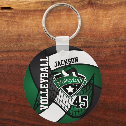 Donkergroen, zwart en wit Volleybalontwerp Sleutelhanger (Voorkant)