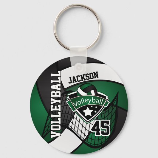 Donkergroen, zwart en wit Volleybalontwerp Sleutelhanger (Achterkant)