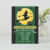 Donkergroen zwart grijs heks Halloween uitnodiging (Staand voorkant)