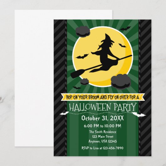 Donkergroen zwart grijs heks Halloween uitnodiging (Voorkant / Achterkant)