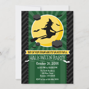 Donkergroen zwart grijs heks Halloween uitnodiging