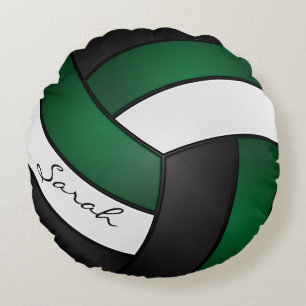 Donkergroen, Zwart-wit Volleyball   Naam DIY Rond Kussen