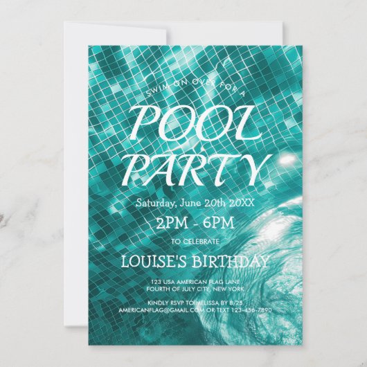 Donkergroen zwembad Water in zwembad Party Kaart (Voorkant)