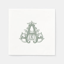 Donkergroene "A" Monogram Cocktailservetjes