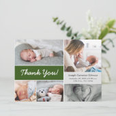 Donkergroene, aangepaste foto Collage Baby Boy Bir Bedankkaart (Staand voorkant)