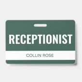 Donkergroene aangepaste hotelreceptionist personee badge (Voorzijde)