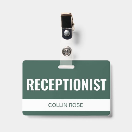 Donkergroene aangepaste hotelreceptionist personee badge (Voorzijde met clip)