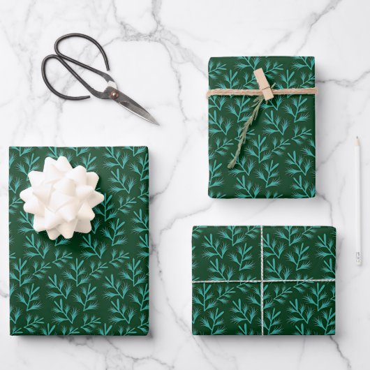 Donkergroene achtergrond met tealgroene botanische inpakpapier vel (Voorkant)