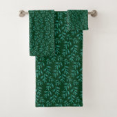 Donkergroene achtergrond met turquoise botanische bad handdoek (Insitu)