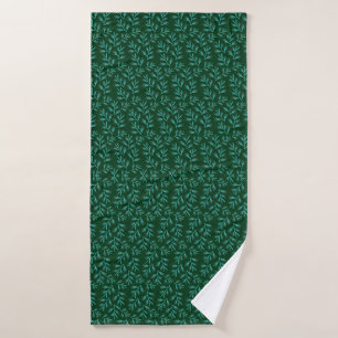 Donkergroene achtergrond met turquoise botanische bad handdoek