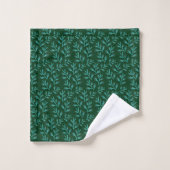 Donkergroene achtergrond met turquoise botanische bad handdoek (Wasdoekje)