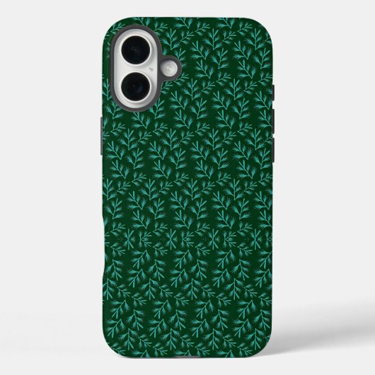 Donkergroene achtergrond met turquoise botanische Case-Mate iPhone case (Achterkant)