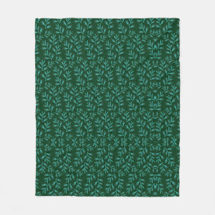 Donkergroene achtergrond met turquoise botanische fleece deken