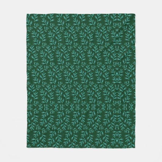 Donkergroene achtergrond met turquoise botanische fleece deken (Voorkant)