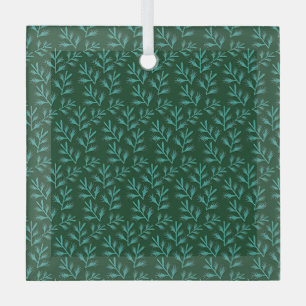Donkergroene achtergrond met turquoise botanische  glas ornament