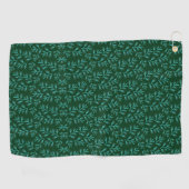 Donkergroene achtergrond met turquoise botanische golfhanddoek (Horizontaal)