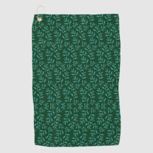 Donkergroene achtergrond met turquoise botanische golfhanddoek