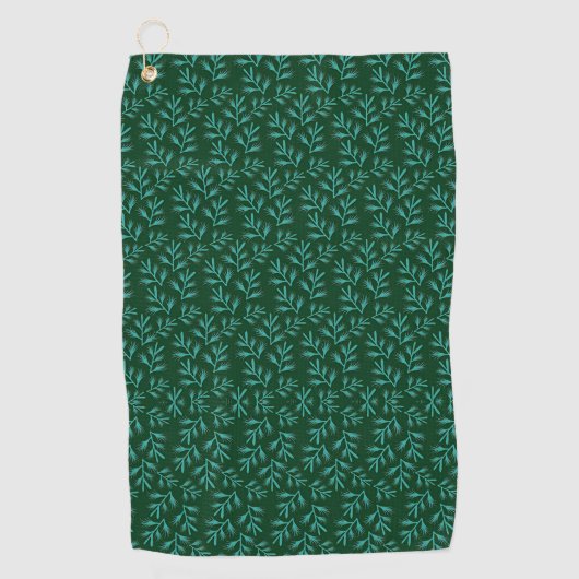 Donkergroene achtergrond met turquoise botanische golfhanddoek (Voorkant)