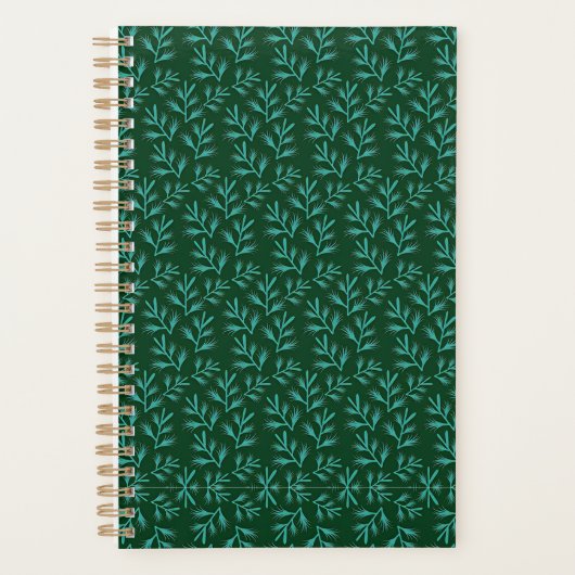Donkergroene achtergrond met turquoise botanische planner (Voorkant)