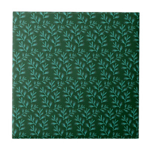 Donkergroene achtergrond met turquoise botanische tegeltje