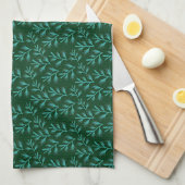 Donkergroene achtergrond met turquoise botanische  theedoek (Quarter Fold)