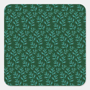 Donkergroene achtergrond met turquoise botanische vierkante sticker