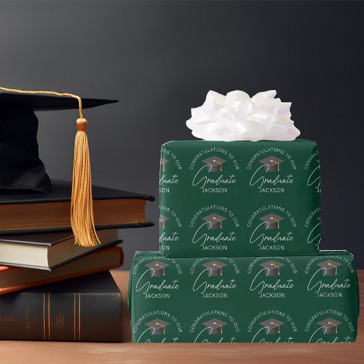Donkergroene Afgestudeerde Gepersonaliseerde Afstu Cadeaupapier