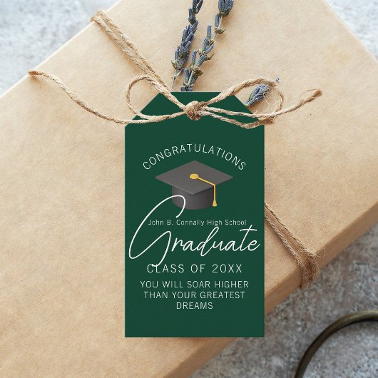 Donkergroene afstudeerfeest aangepast cadeaulabel